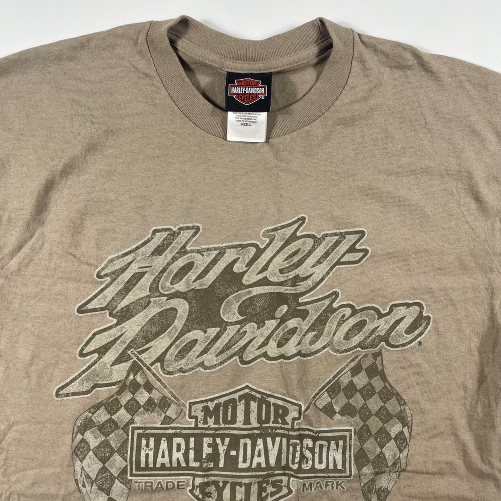 Harley Davidson Graphic T-Shirt Mens Large Greenville SC Biker Tan